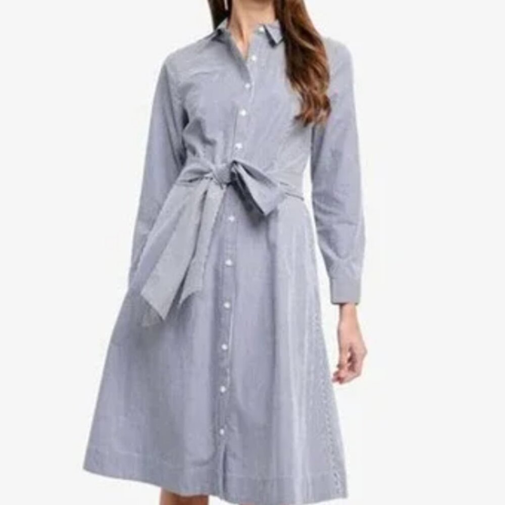 J. CREW Navy White Stripe Shirt Dress Size 8